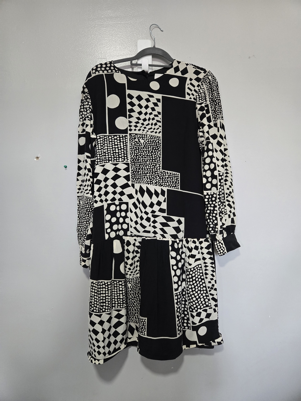Vintage Contemporary Silk Black & White Geometric Midi Dress - Size 8